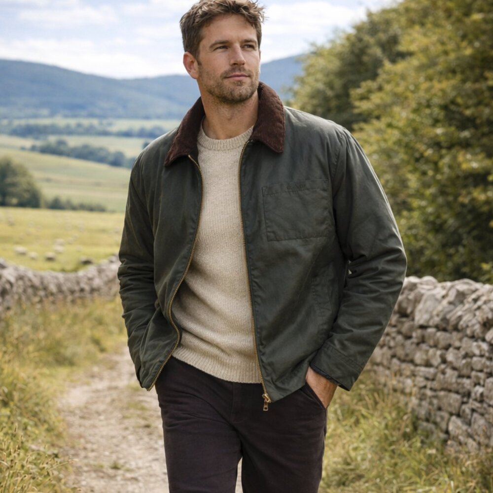 Barbour Imp Wax Jacket Tartan Lined Cotton Coat Sage Green